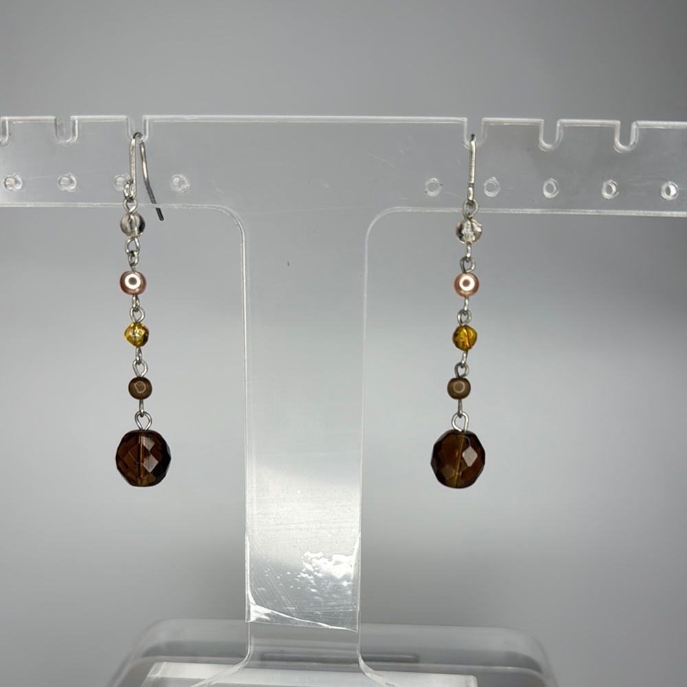 Elegant Brown Beaded Earrings with Graduated Design